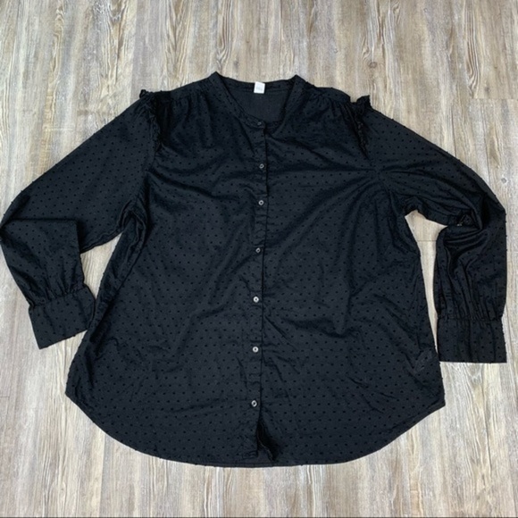 Old Navy Black Swiss Dot Ruffle Sleeve Blouse Size XXL Tall - Picture 4 of 11